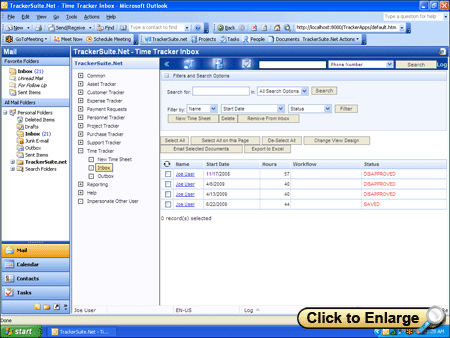 The Time/Expense Desktop in TrackerOffice