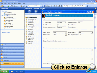 Project status report in Microsoft Outlook